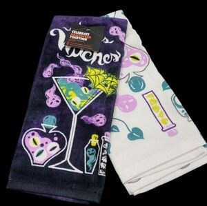 x2 "Cheers Witches" Kitchen Hand Towel Set Spooky Ghost Cocktails & Potions NEW